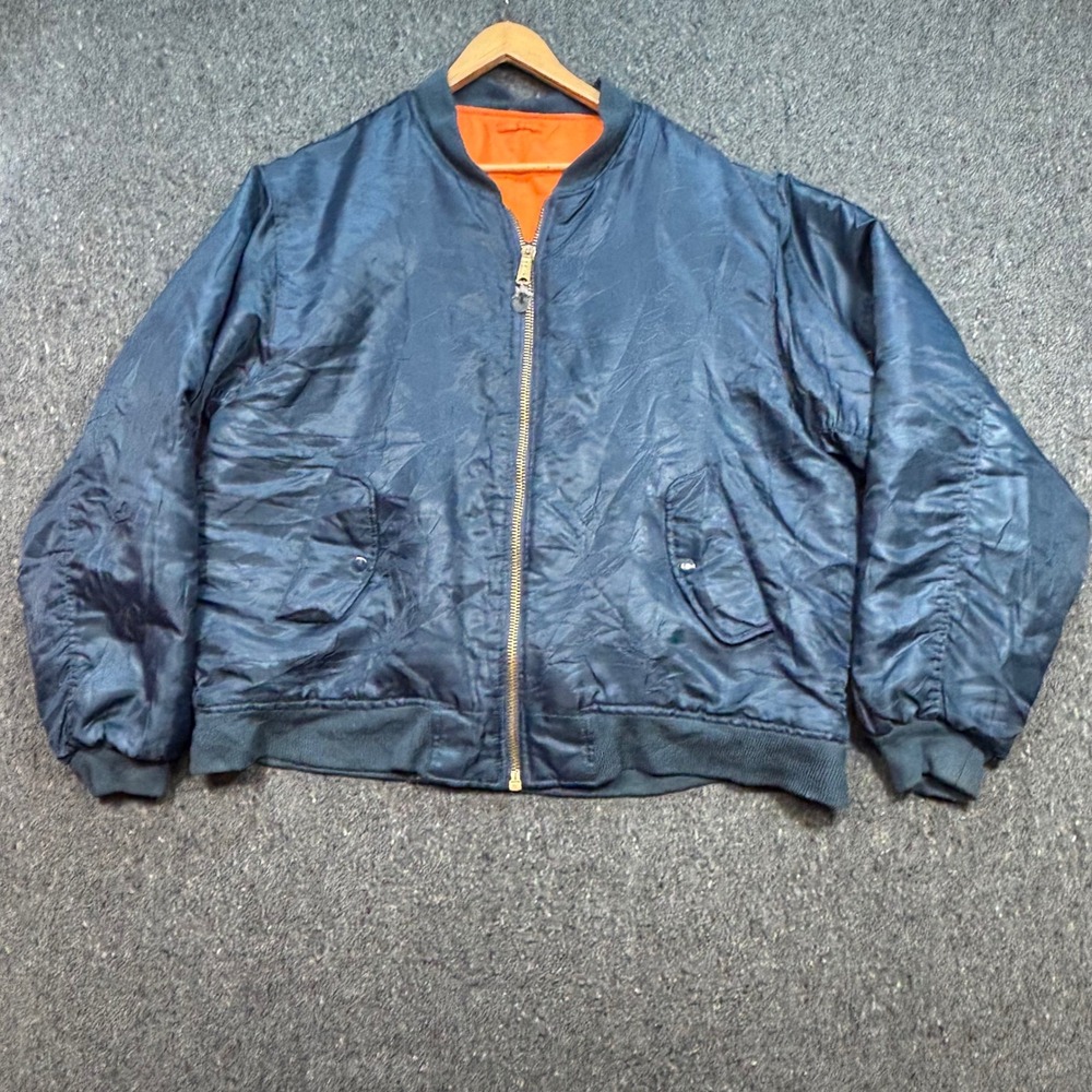 Rothco Jacket Sz L/XL Mens Navy Blue Reversible Orange Streetwear Bomber Vintage